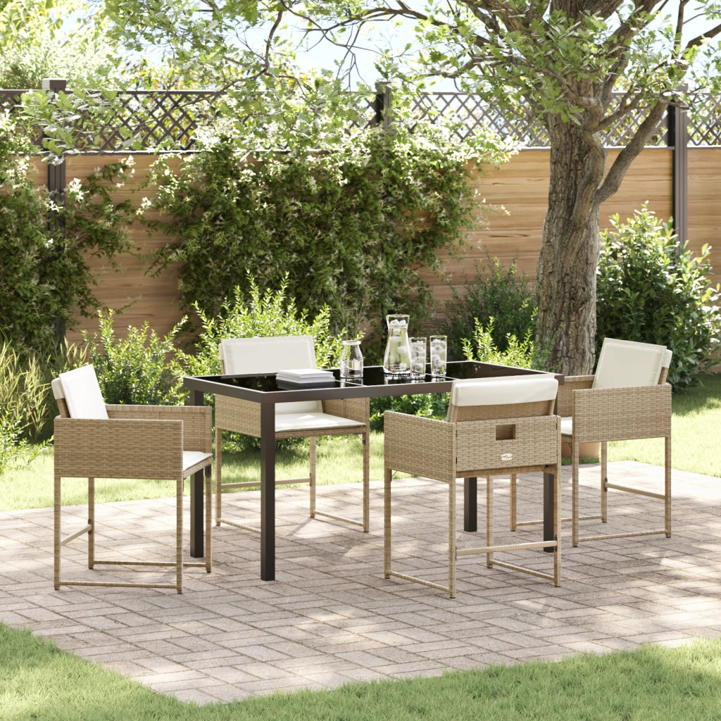 Set da Pranzo da Giardino 5 Pezzi con Cuscini Beige Rattan Polietilene