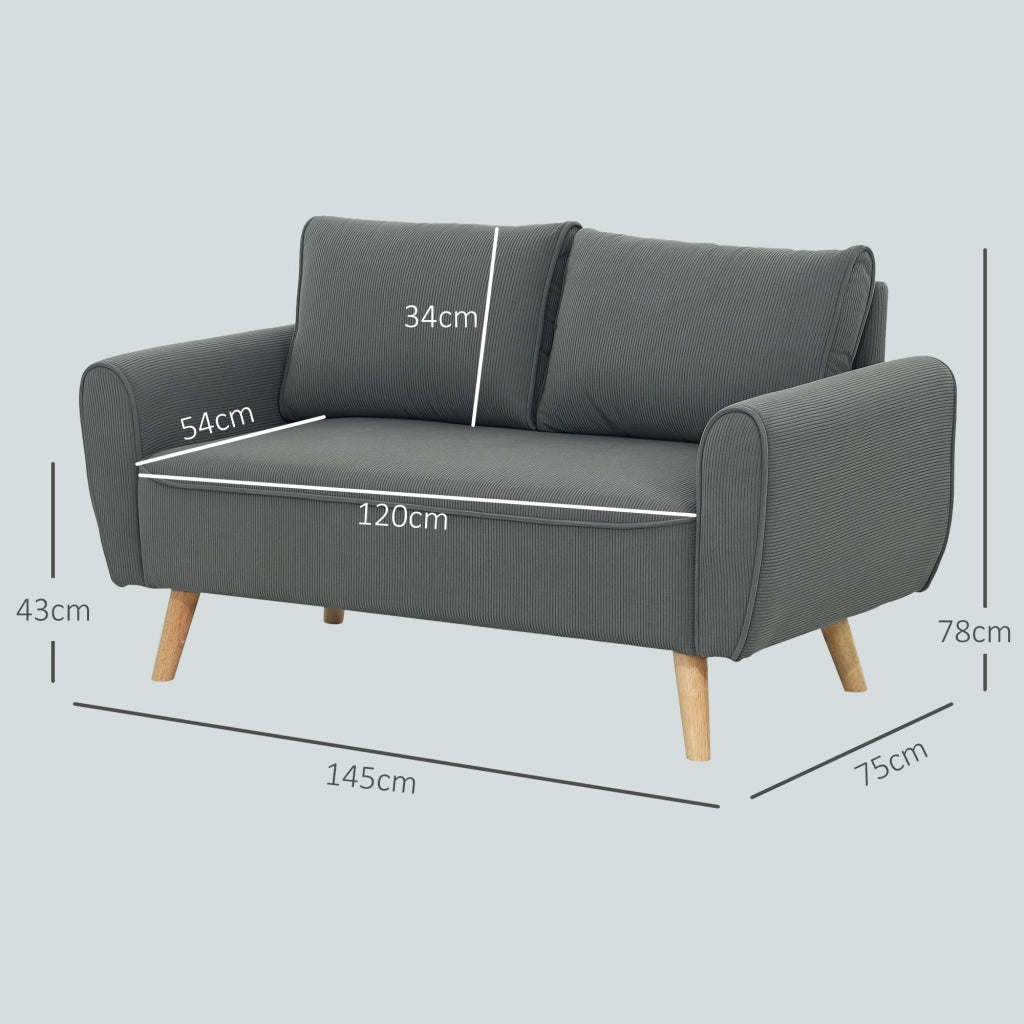 DIVANO 2 POSTI in velluto a coste 145x75x78 cm grigio scuro