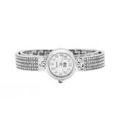 Trade Shop - Orologio Da Polso Donna Elegante Argento Con Cristalli Quadrante Bianco 23 Mm -