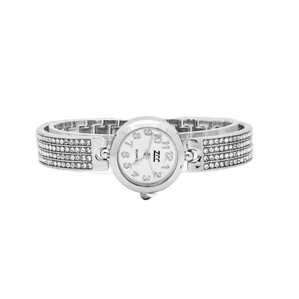 Trade Shop - Orologio Da Polso Donna Elegante Argento Con Cristalli Quadrante Bianco 23 Mm -