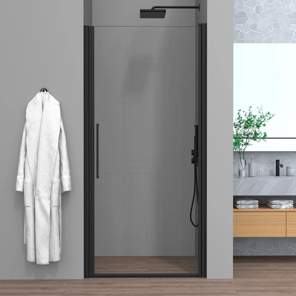 Porta doccia nicchia 95cm in vetro temperato trasparente battente con profilo nero opaco Neos