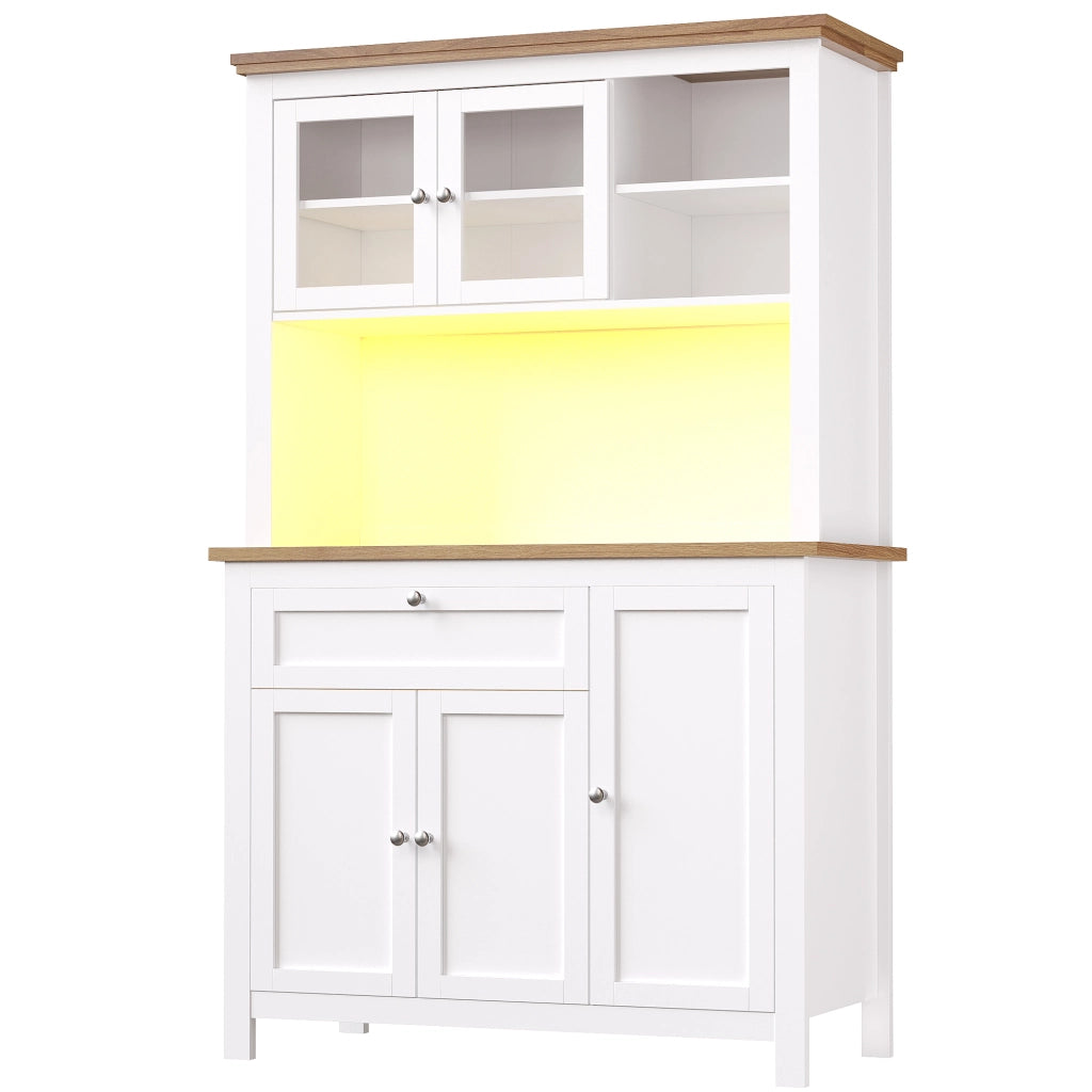 Armadio cucina con vetrina - Zephmum - 104¡Á40¡Á180cm - Bianco - LED regolabile, ripiani regolabili