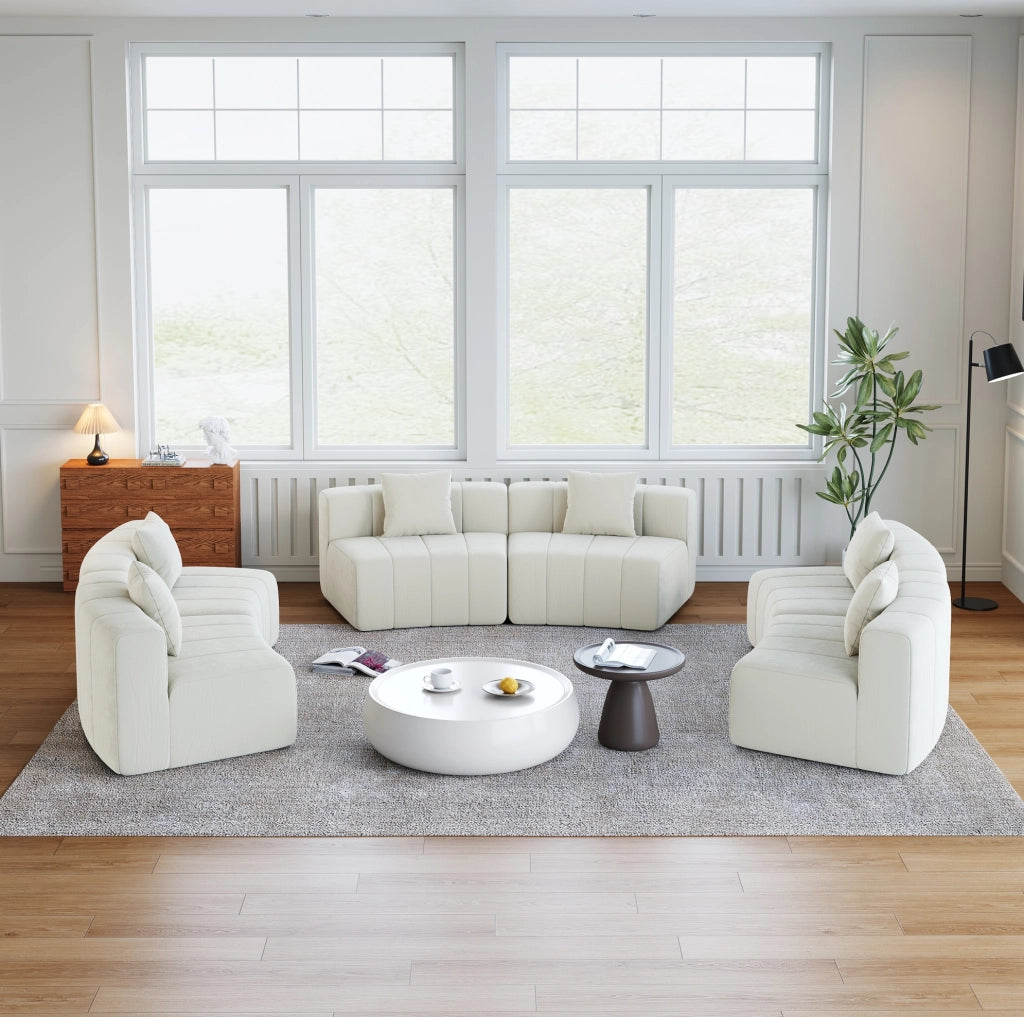 Divano modulare semicircolare a 6 posti in ciniglia beige