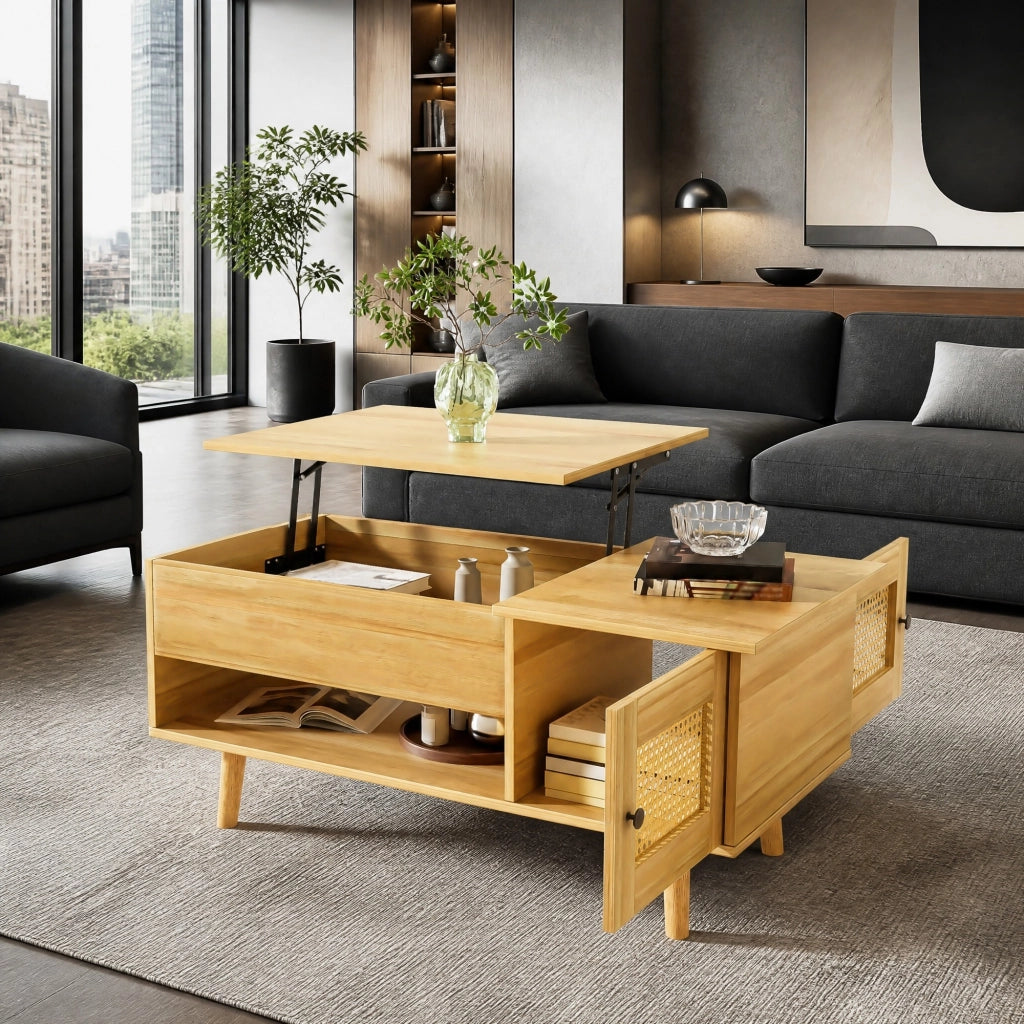TAVOLINO da caffè con piano sollevabile 103x50x46/60 cm Legno Nero