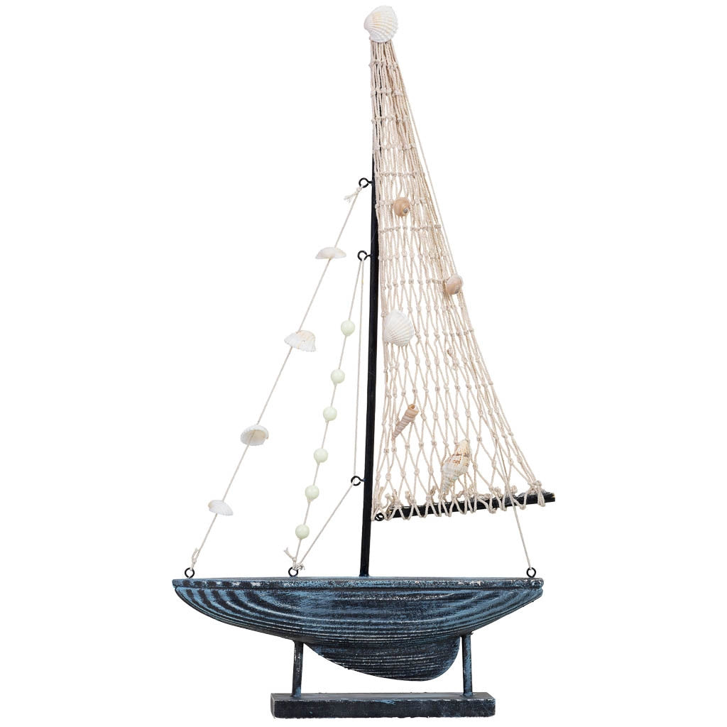 Figura decorativa a forma di barca in legno blu 24x4,5x46h cm
