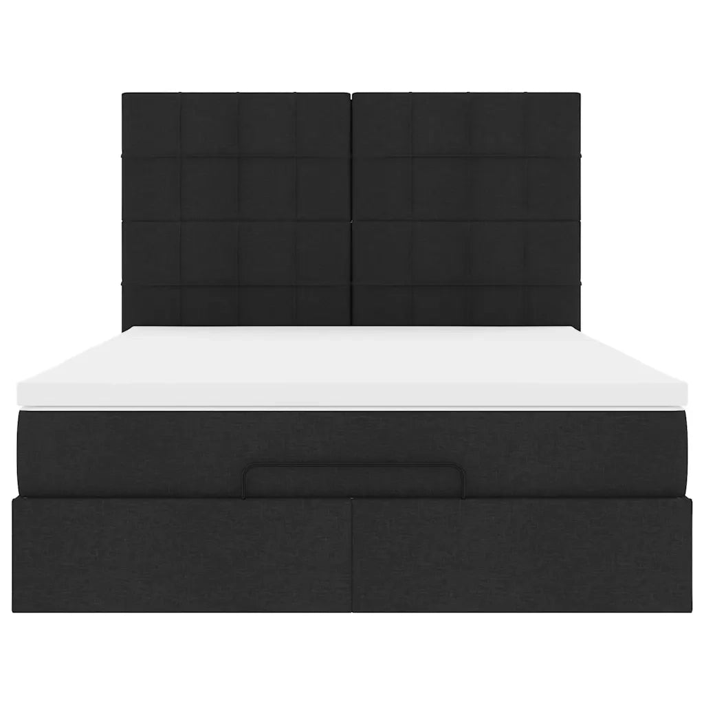 Struttura Letto Pouf con Materasso Nero 140x200 cm in Tessuto 3313163