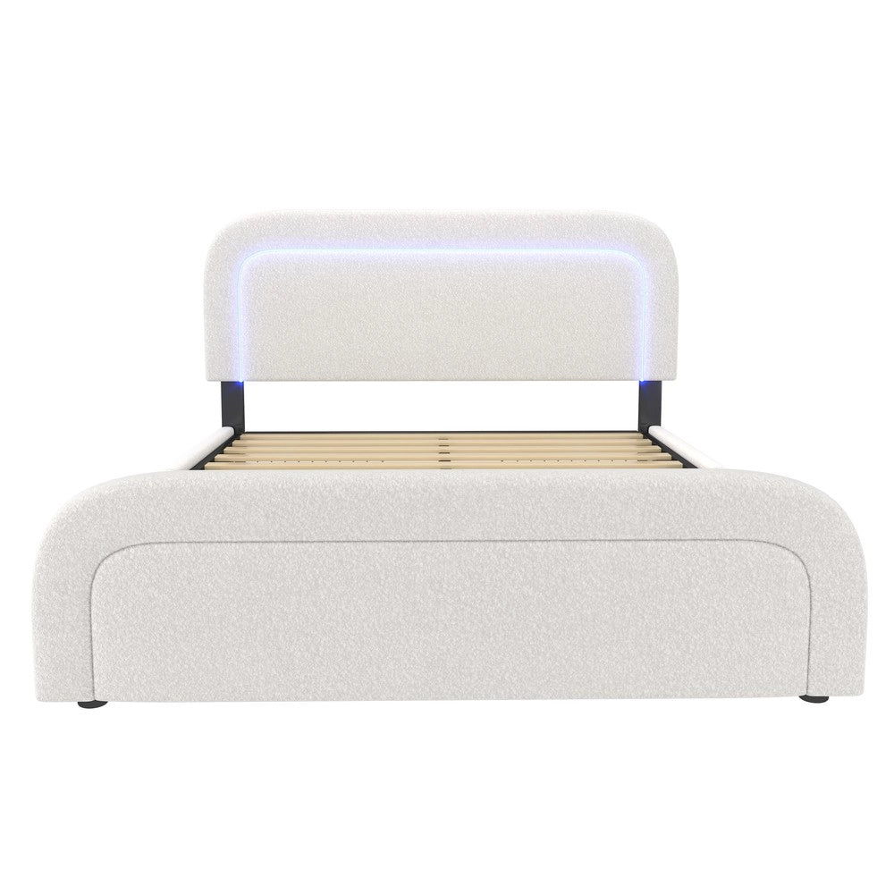 Letto Matrimoniale Imbottito con LED, USB, Cassetti e Testiera ¨C Xylo ¨C 160x200, Bianco