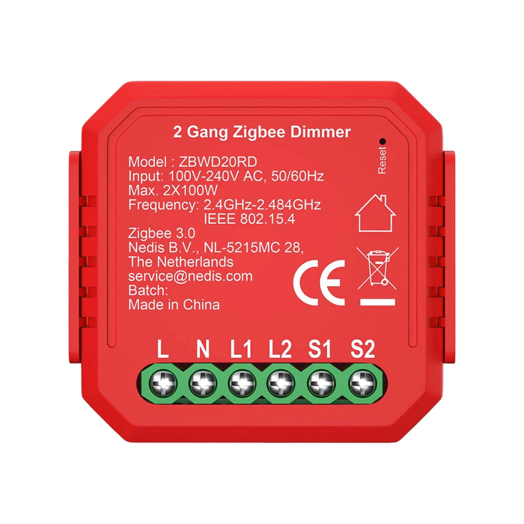 Interruttore Connesso Zigbee 3.0 200W per Doppio Dimmer Rosso Nedis