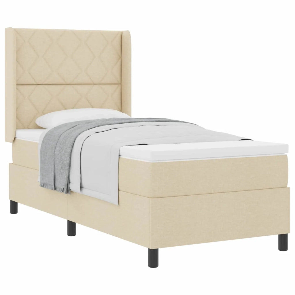 Letto a molle con materasso Crema 100 x 200 cm Tessuto