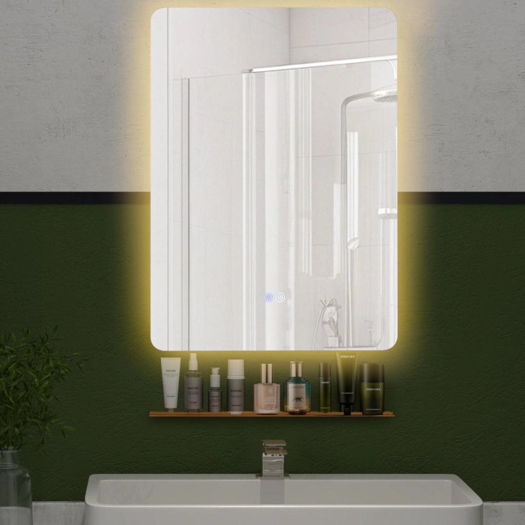 Specchio LED da bagno 70x50cm con luminosit¨¤ regolabile e 3 colori funzioni di autosbrinante, Specchio da trucco-Specchi da parete