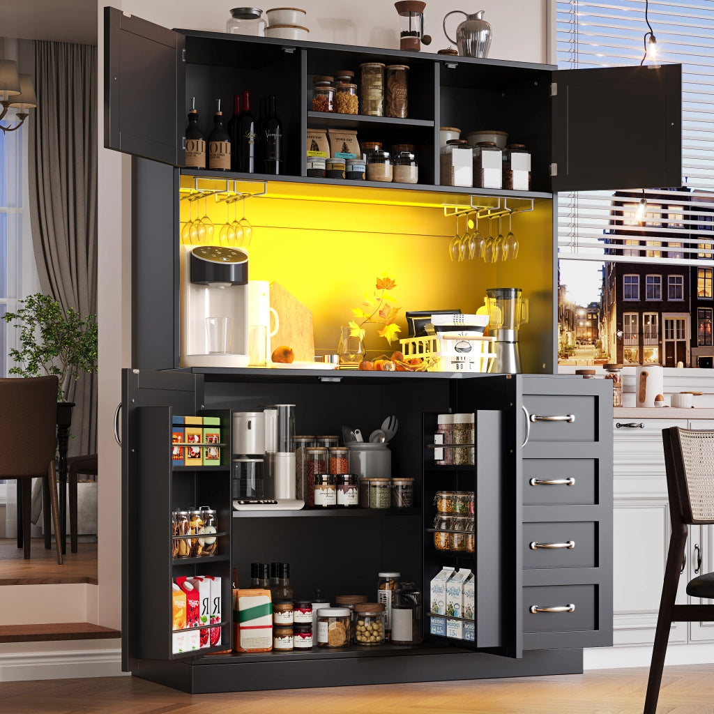 Mobile Buffet con LED, Cassetti e Ripiani ¨C MINIMAL ¨C Verde/Nero/Bianco 120x40x188