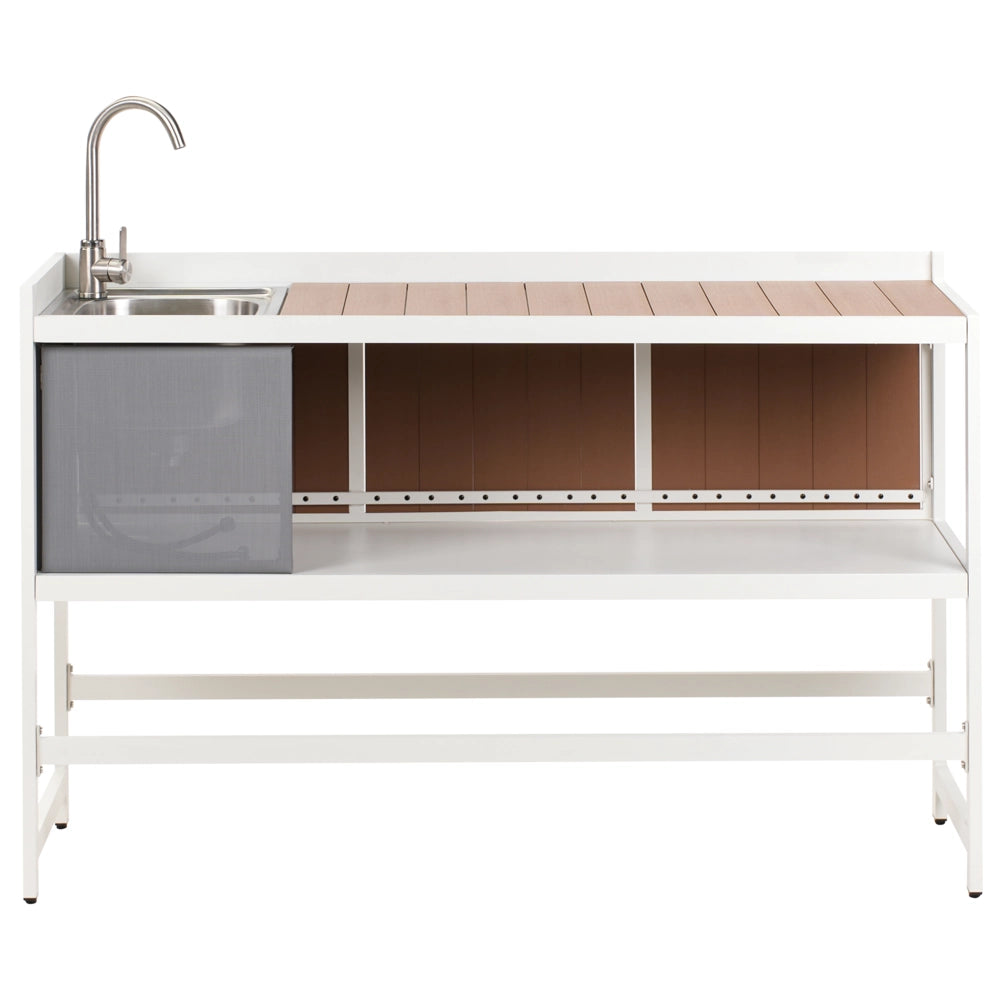 Set di 3 elementi per cucina all'aperto Bianco Alluminio Armadio di stoccaggio Isola Lavello Carrello Stazione di cucina all'aperto