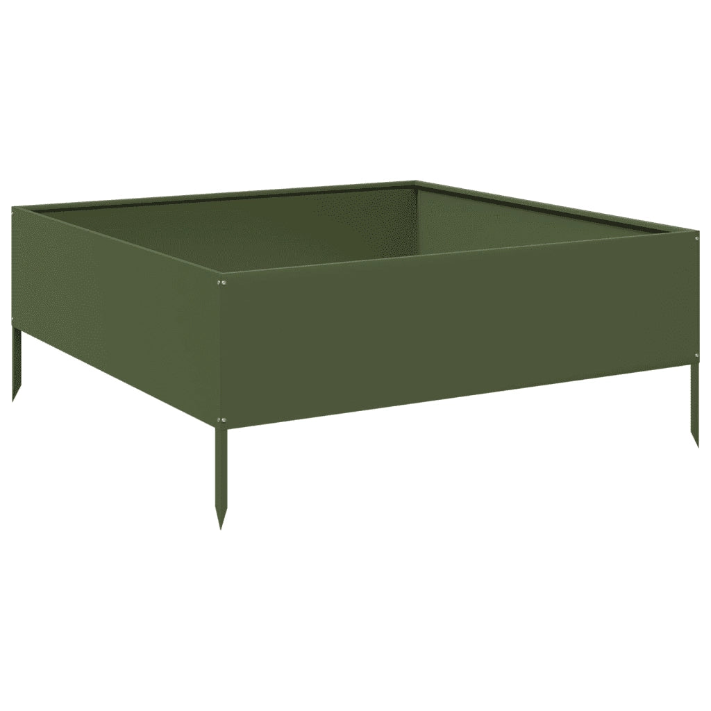 Fioriera Rialzata Giardino Verde Oliva 100x100x25 cm Acciaio