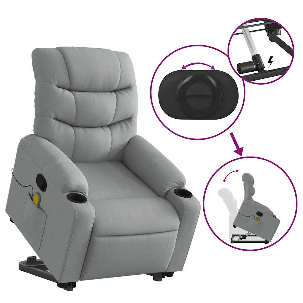 Poltrona Alzapersona Massaggi Reclinabile Grigio Chiaro Tessuto 3206654