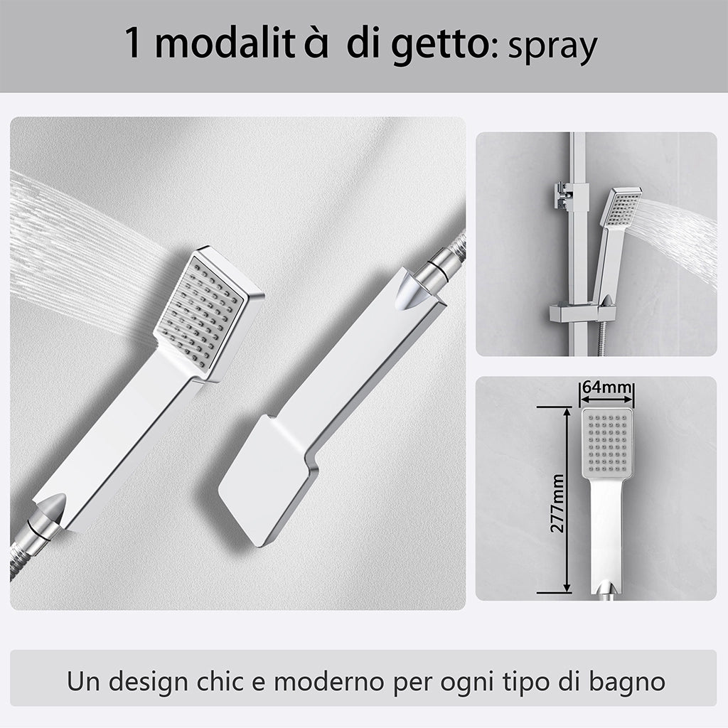 AICA Colonna Doccia con Miscelatore Termostatico, Set Doccia con Soffione 20x20cm e 40x280mm Rubinetto Cromo