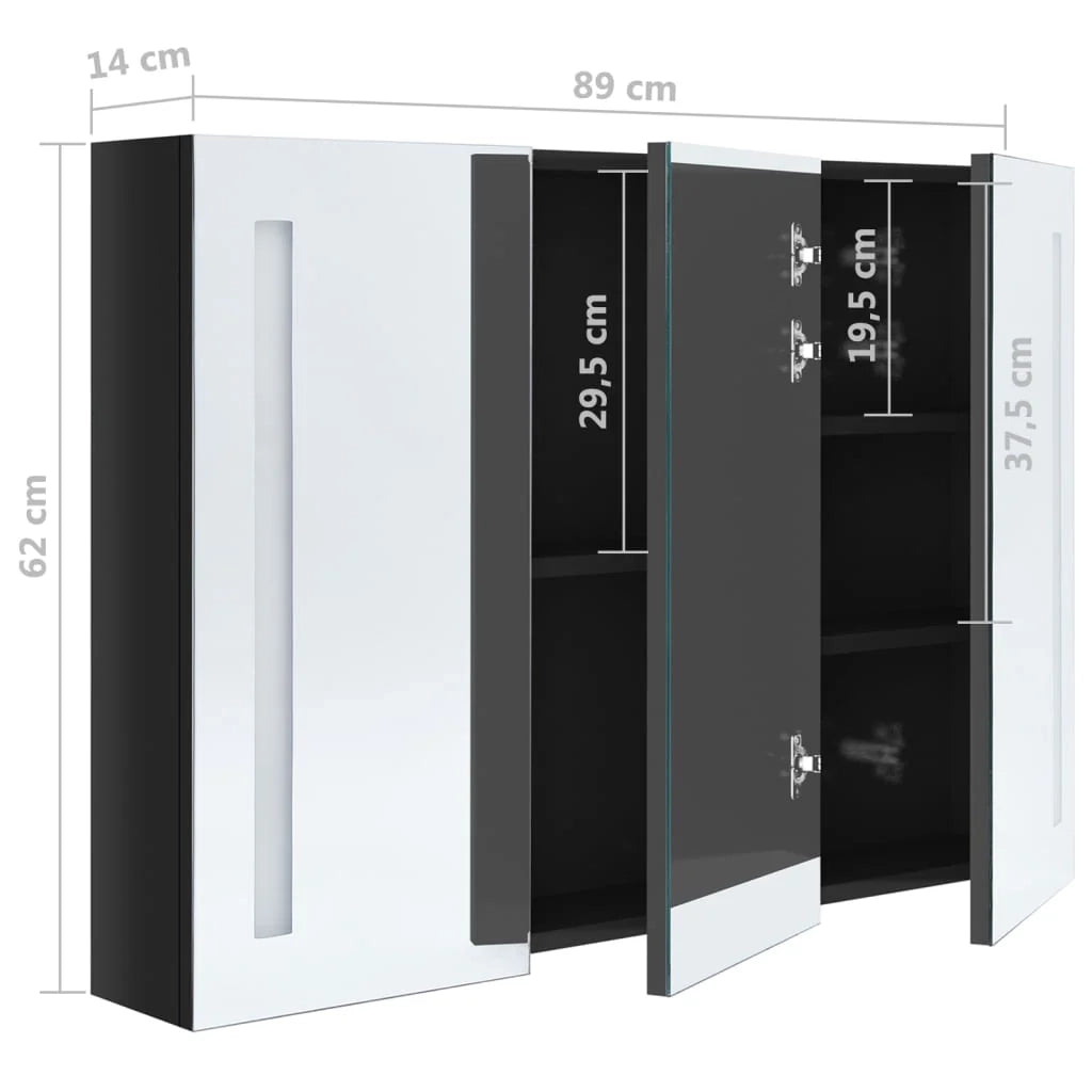 Mobile da bagno con specchio LED 89 x 14 x 62 cm nero lucido 02_0006576