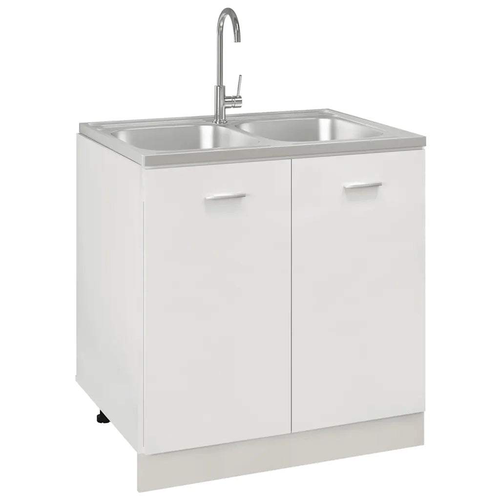 Lavello Cucina Doppia Vasca-Lavandino-Lavabo 800x600x155 mm Argento Acciaio Inox