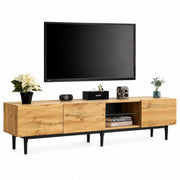 Mobile TV 175x31x41 cm; LED regolabile via app e tre ante; MDF; colore naturale