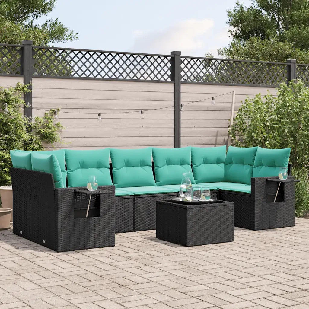 Set Divani da Giardino 8 pz con Cuscini Nero in Polyrattan 3219936