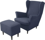 Set di 3 Coprischienalati per Sedie a Sedia e Poltrone, Tela Stesa Jacquard, Blu Marino