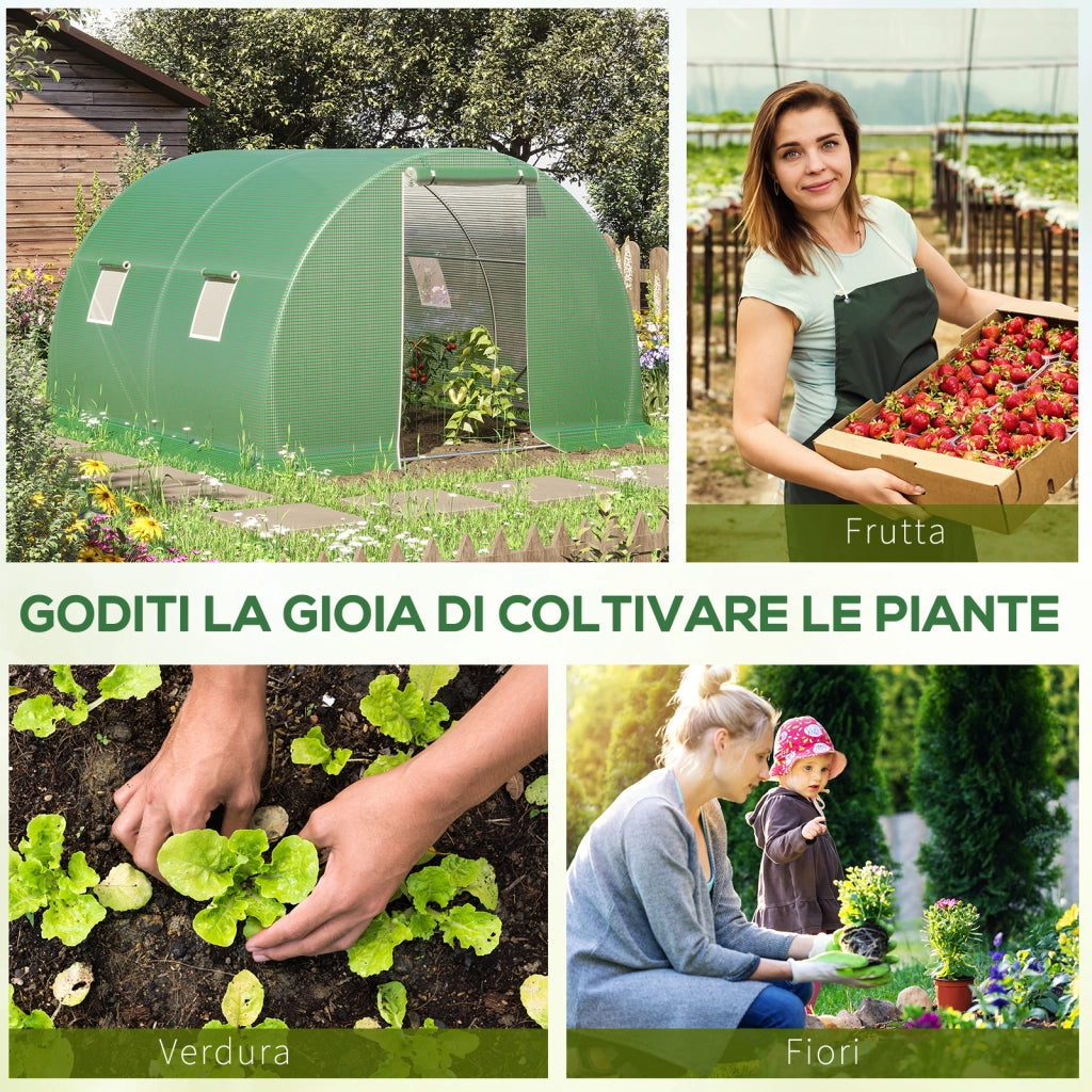 EasyComfort Serra a Tunnel da Esterno 3x3x2m con Copertura in PE, Porta con Cerniera e 4 Finestre, Verde
