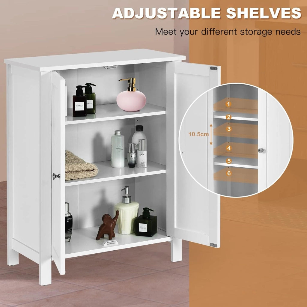 Armadietto Bagno da Terra, Mobiletto Autoportante a 2 Ripiani, con 2 Ante Legno, 60x30x80 cm, Bianco