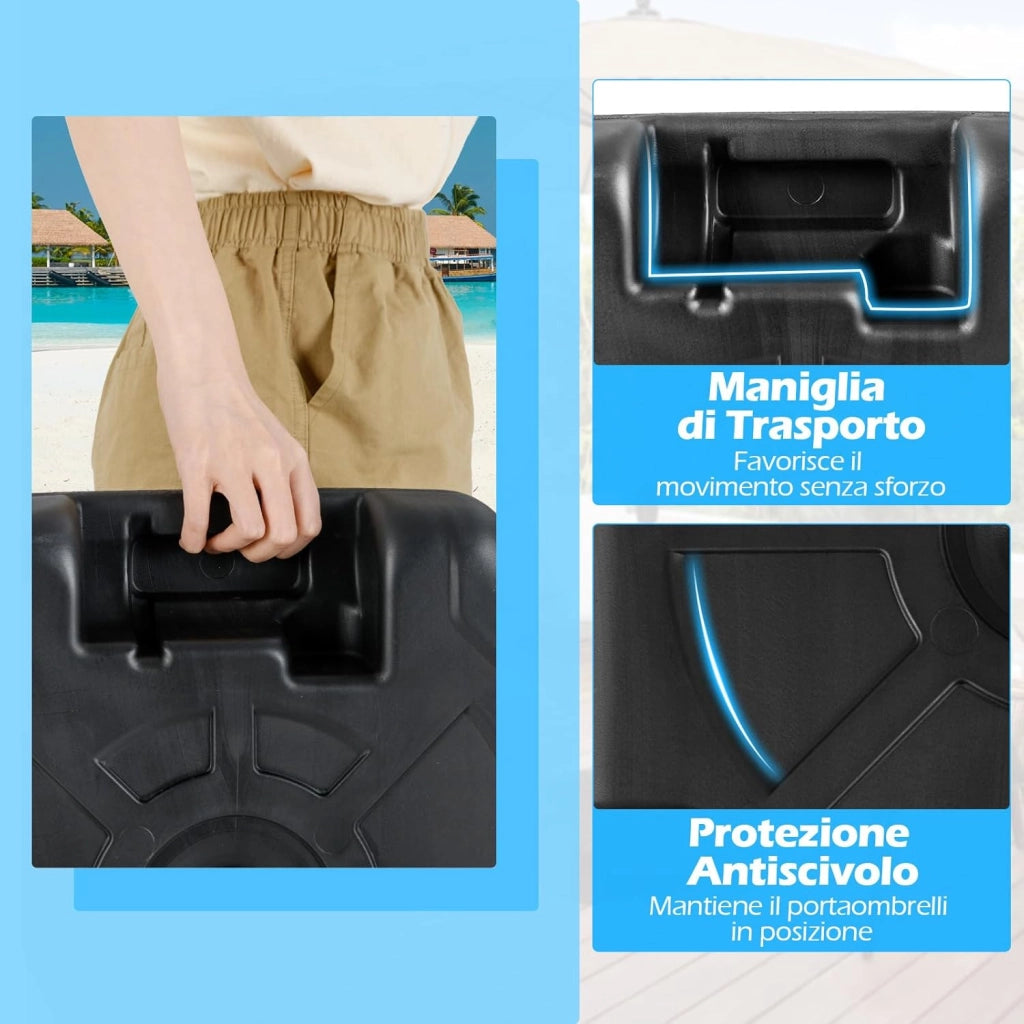 Base per Ombrello Riempibile, Base per Ombrello Pesante 17,5 Litri / 30 kg Riempibile con Acqua o Sabbia, per Poli da Ombrello da 38/48mm, Supporto per Ombrello Giardino Piscina