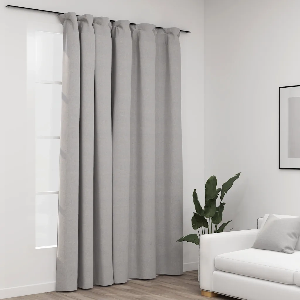 Tenda Oscurante Effetto Lino con Ganci Grigie 290x245 cm cod mxl 72004