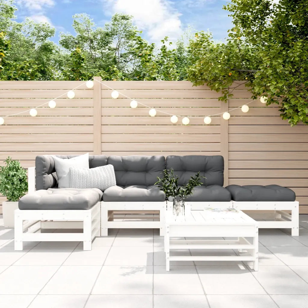 Set Salotto da Giardino 6 pz | Set di Mobili da Esterno Bianco in Legno Massello di Pino