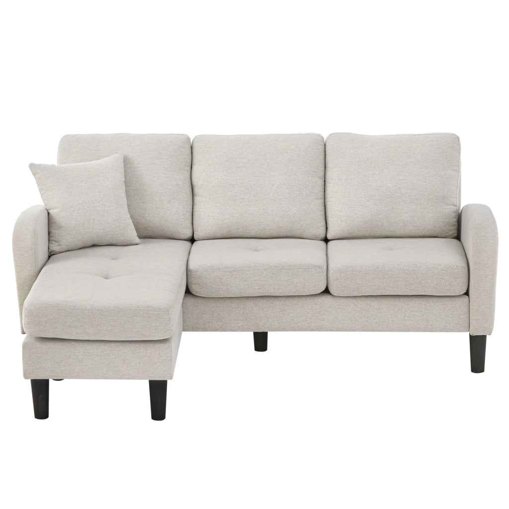 Divano angolare modulare 166x118x77 cm con chaise longue reversibile; imbottitura in schiuma; beige grigio e bianco