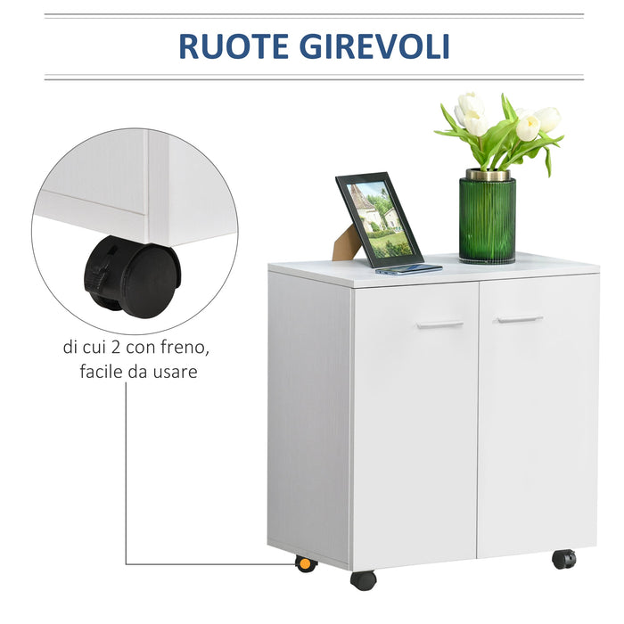 Mobile TV in legno con Ruote e 2 ante Bianco 60x35x65 cm