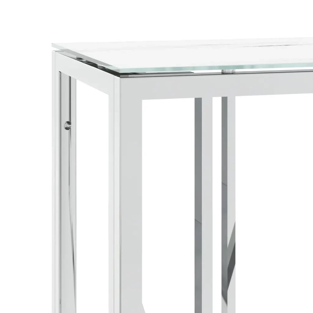 Tavolino Consolle Argento 110x30x70 cm in Acciaio Inox e Vetro