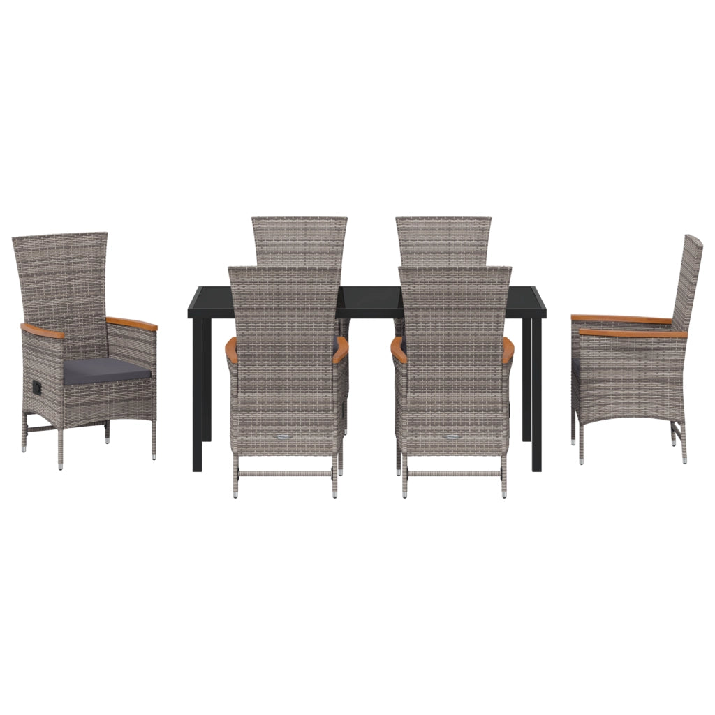 Set da pranzo da giardino 7 pezzi con cuscini in polyrattan grigio