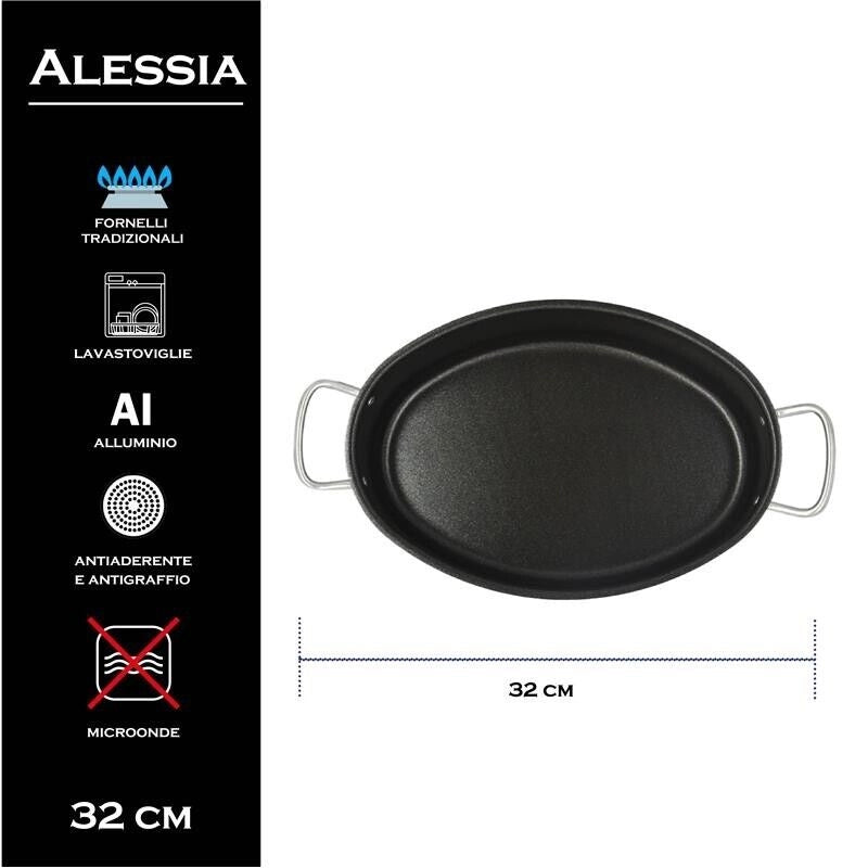 MA MAISON CASSERUOLA OVALE LINEA ALESSIA 32 CM ANTIADERENTE E ANTIGRAFFIO IN ALLUMINIO
