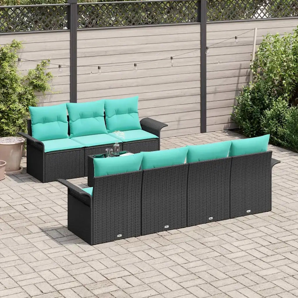 Set Divano da Giardino 8 pcs Nero e Turchese polyrattan 3353945