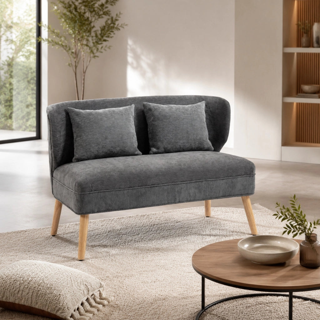 Divano 2 posti compatto in ciniglia grigio, 117 cm