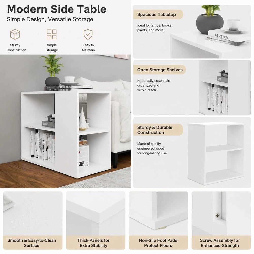 Side Table White 60x30x50 Cm Wood Material