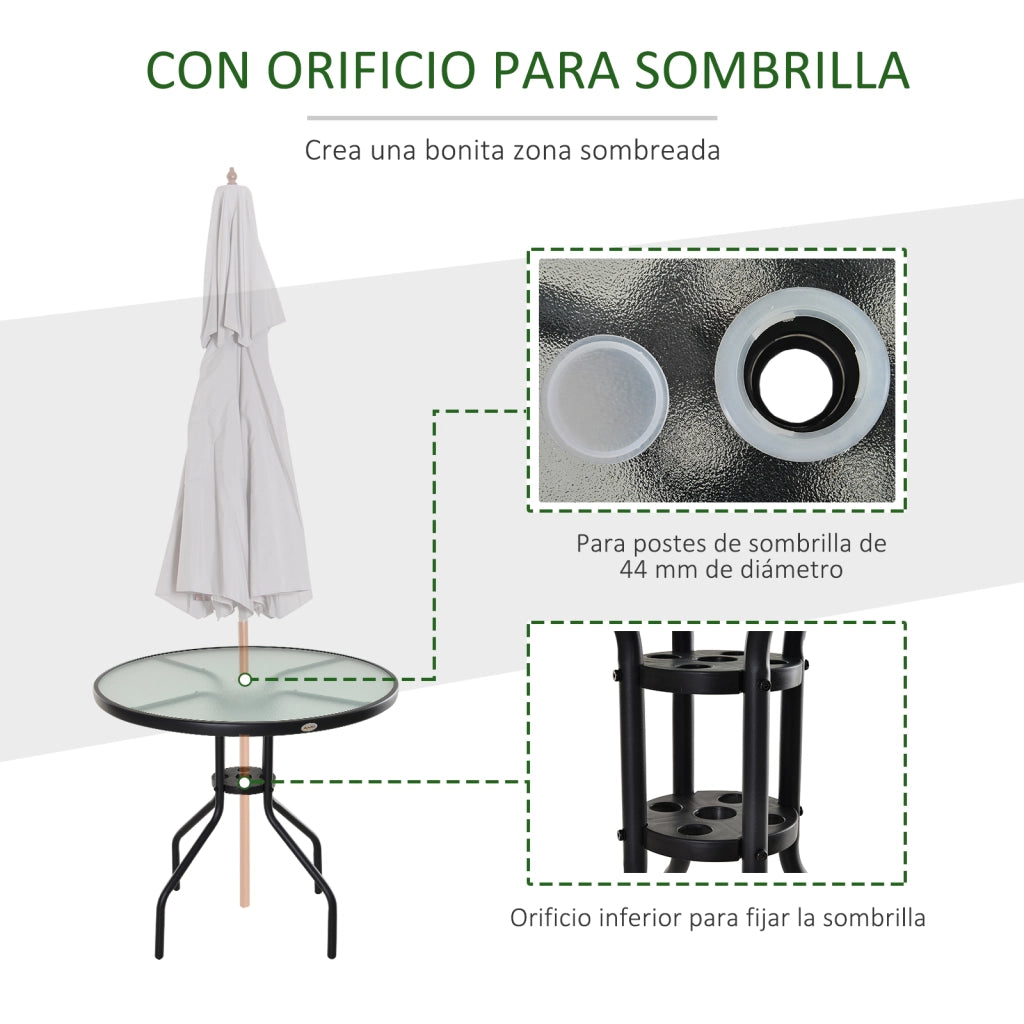 Tavolo da giardino rotondo ¨C Xylo ¨C vetro temperato nero con foro per ombrellone ?80x72 cm