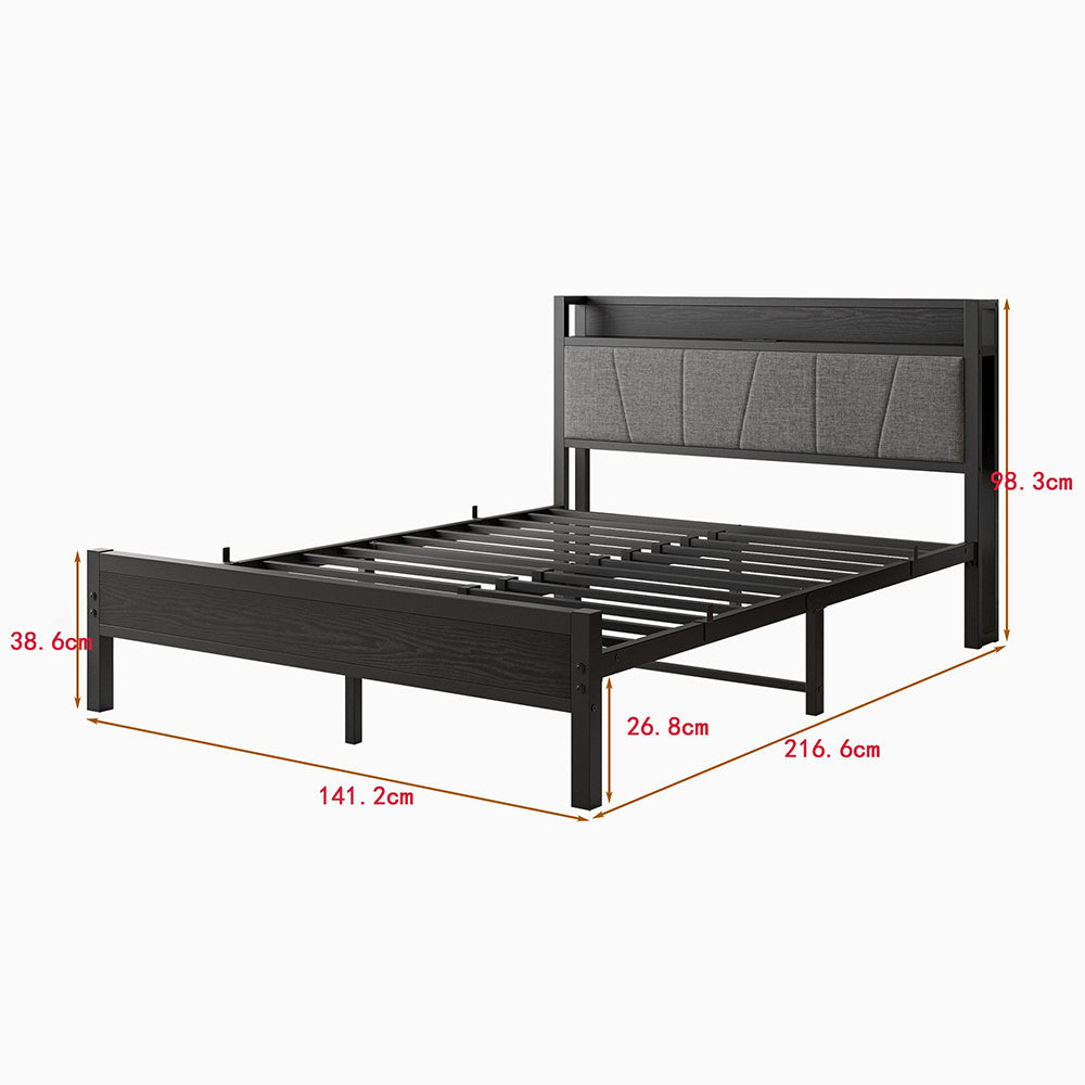 Letto 140x200cm LED - Xylo - USB testiera metallo facile montaggio