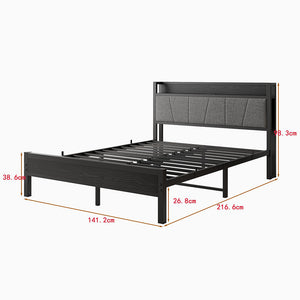 Letto 140x200cm LED - Xylo - USB testiera metallo facile montaggio
