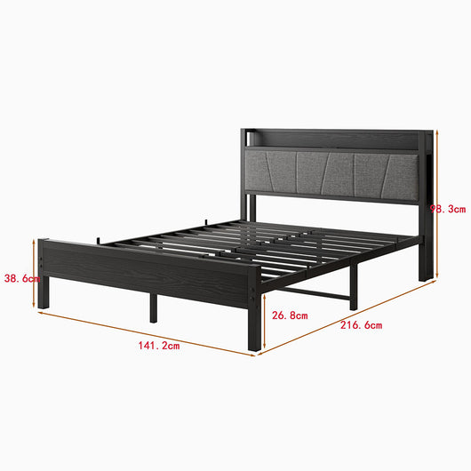 Letto 140x200cm LED - Xylo - USB testiera metallo facile montaggio