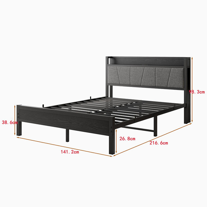 Letto 140x200cm LED - Xylo - USB testiera metallo facile montaggio