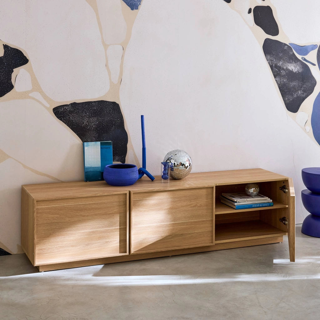 Mobile tv decorativo in legno 3 ante 180cm, marrone naturale
