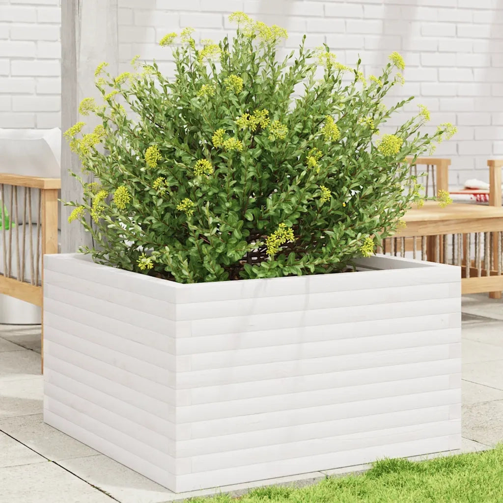 Fioriera da Giardino-Vaso da Esterno Bianca 80x80x46 cm Legno Massello di Pino