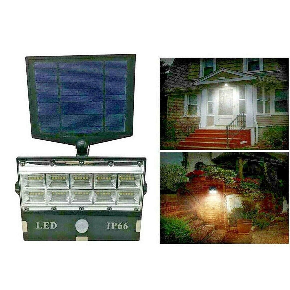 Trade Shop - Faro Faretto 50 Led Sensore Movimento E Pannello Solare Ricaricabile Luce Bianca -