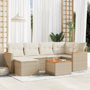 Set Divani da Giardino 7 pz con Cuscini Beige in Polyrattan