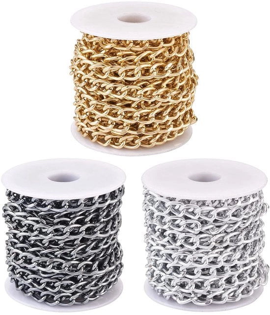 Catena di accesso per scalini 3 ruote - Alluminio - Inossidabile - Liscio diamantato - 5m/Colori - 10x6,5x1,8mm - Adatto per creare gioielli - Catena per gioielli