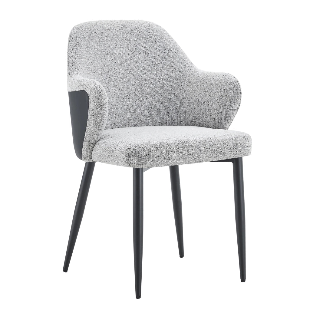 Set 2 sedie da pranzo in tessuto grigio e PU nero con gambe in metallo, altezza 83 cm