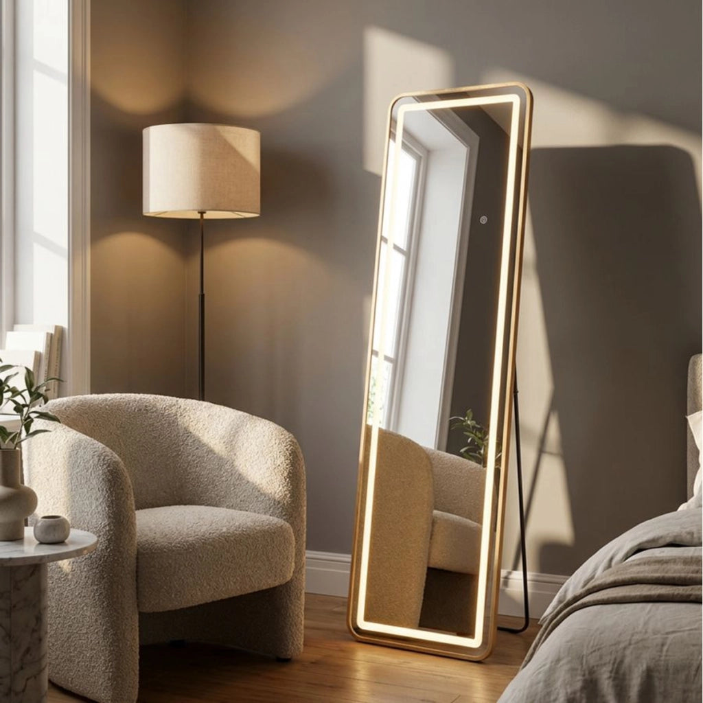 Specchio da terra LED Simple rettangolare con cornice oro 57x166 cm