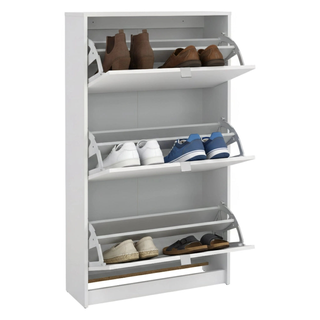 Scarpiera Irina, Mobile portascarpe, Armadio da ingresso multiuso, Mobiletto per calzature, 70x24 h124 cm, Bianco